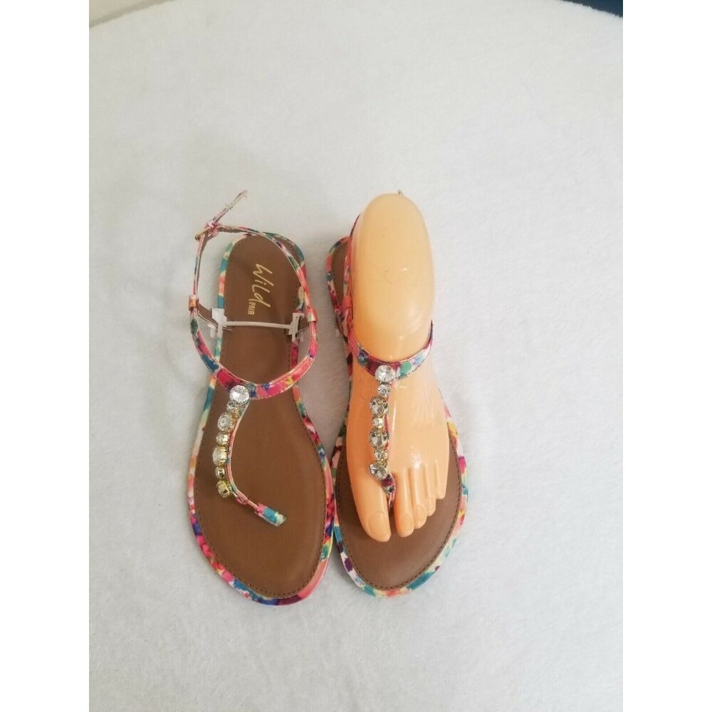 Women's Wild Pair "Camino" Open Toe Casual T-Strap Sandals, Pink Multi, Size 8.5 - Picture 5 of 8